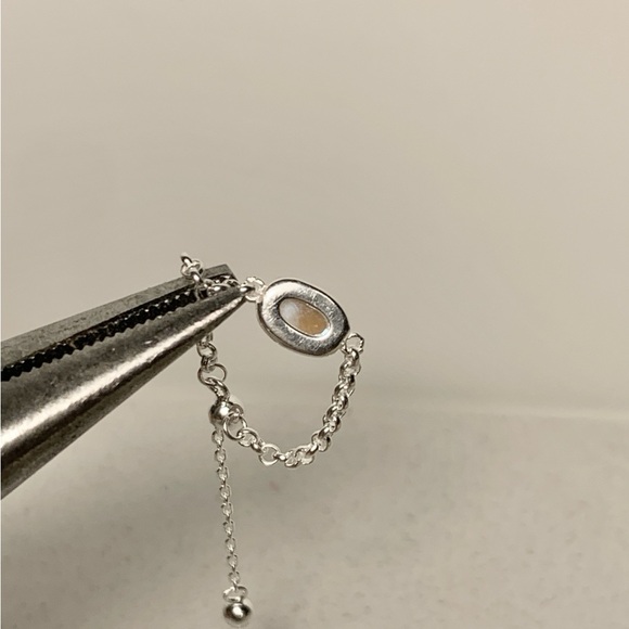 925 Silver iridescent stone chain adjustable ring sz US6-13.5 - Picture 5 of 6